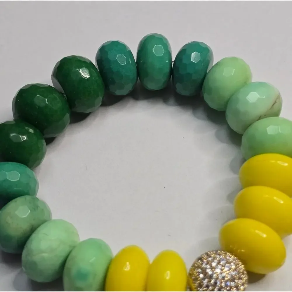 Treska Yellow and Green Faceted Beaded Stretch Bracelet Set New